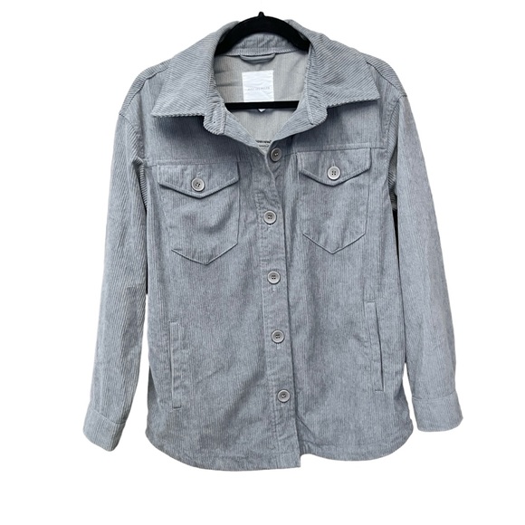 Avec Les Filles Classic Corduroy Shacket Gray Button Down Women’s Shirt Jacket - Picture 3 of 11